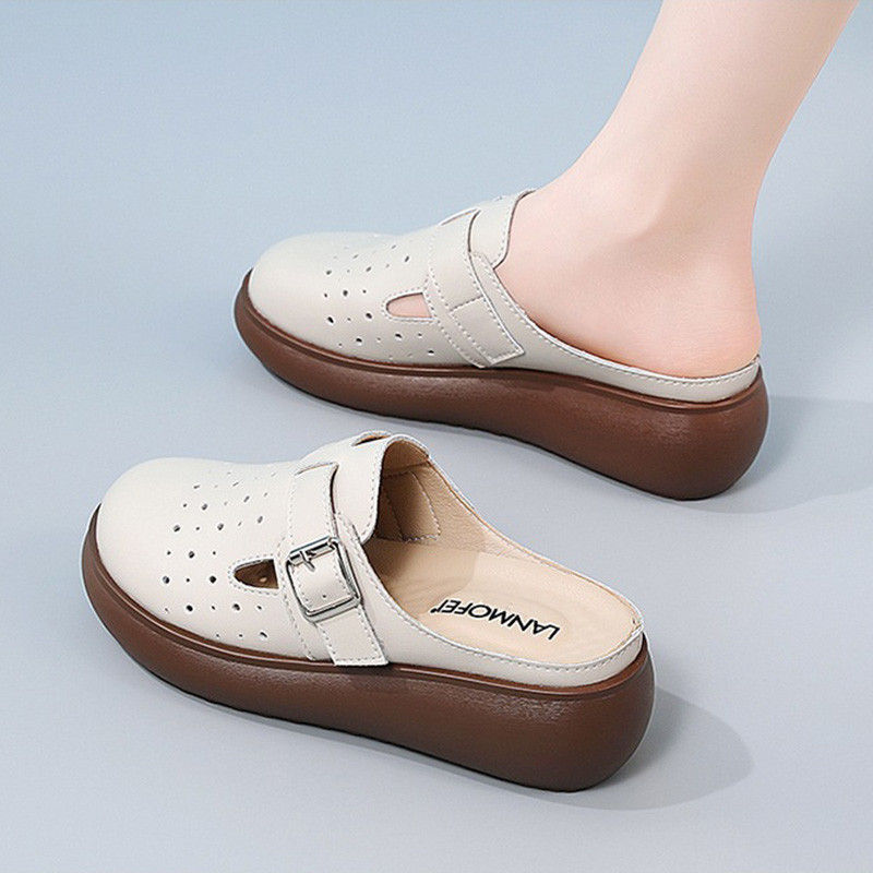 MVP รองเท้าแตะส้นหนาระบายอากาศได้ดีสำหรับผู้หญิง กันลื่น รองเท้าแตะลำลองกลางแจ้งแบบปิดหัว - รูปที่ 4