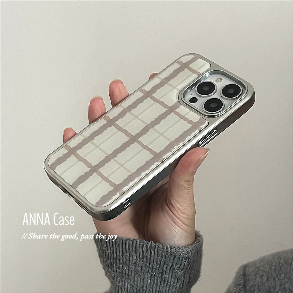 นมชาสีลายสก๊อตเคสโทรศัพท์Drop-ResistantสําหรับiPhone 16 Promax 15 Promax 11 12 13 14plus 15plus 16e 16plus 16pro 15pro