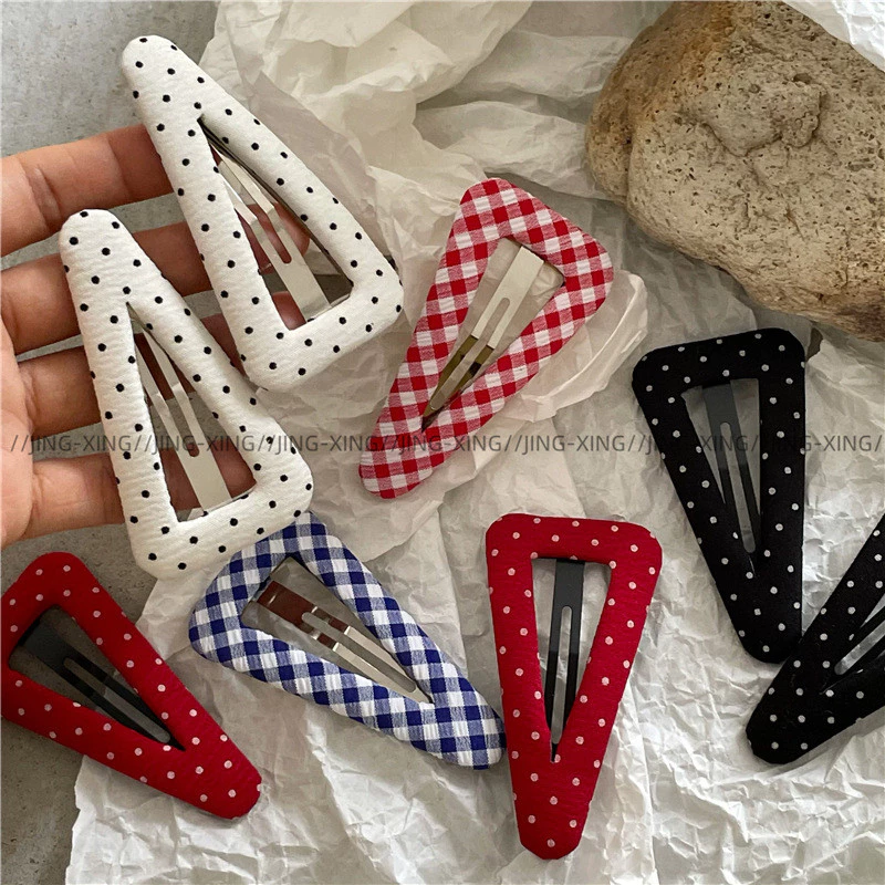 กิ๊บติดผมสไตล์เกาหลี Retro Polka Dot สีชมพูและขาว เหมาะสำหรับฤดูร้อน