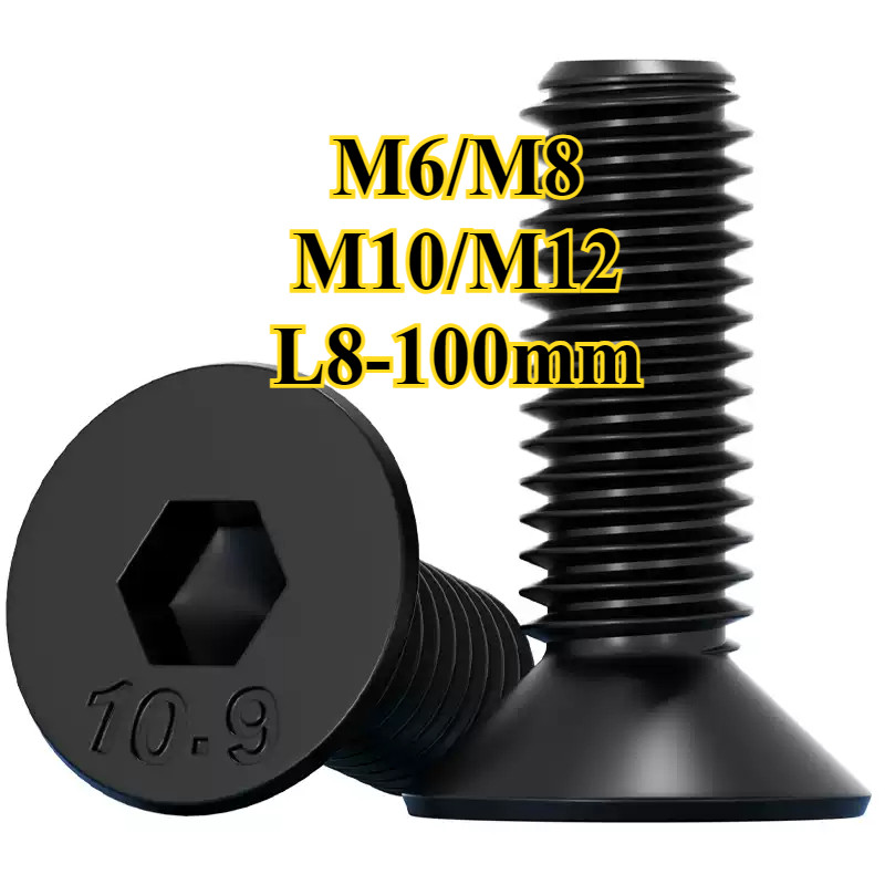 Grade 10.9 น็อต สกรู หัวจม หกเหลี่ยม เตเปอร์ สแ Flat Head Hexagon Socket Machine Screw สีดำ M6/M8/M10/M12 * L8-100 มม. (YDD-LD-TH1) – โปรปัง