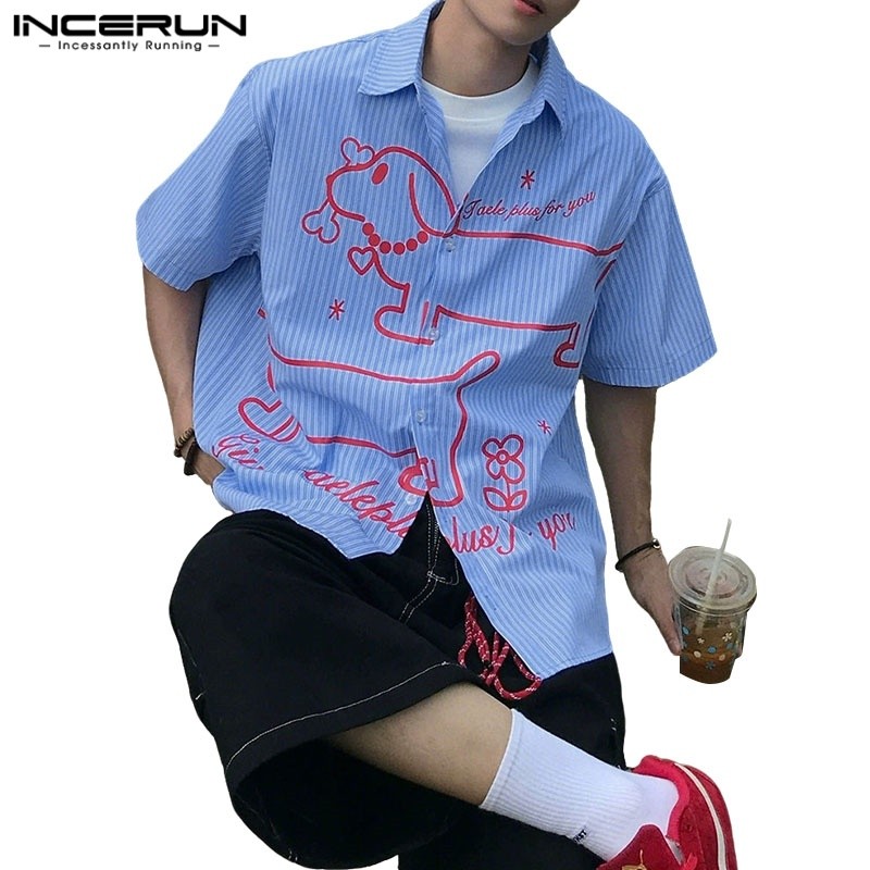 เสื้อเชิ้ตแขนสั้นลวดลายสุนัขสำหรับผู้ชาย