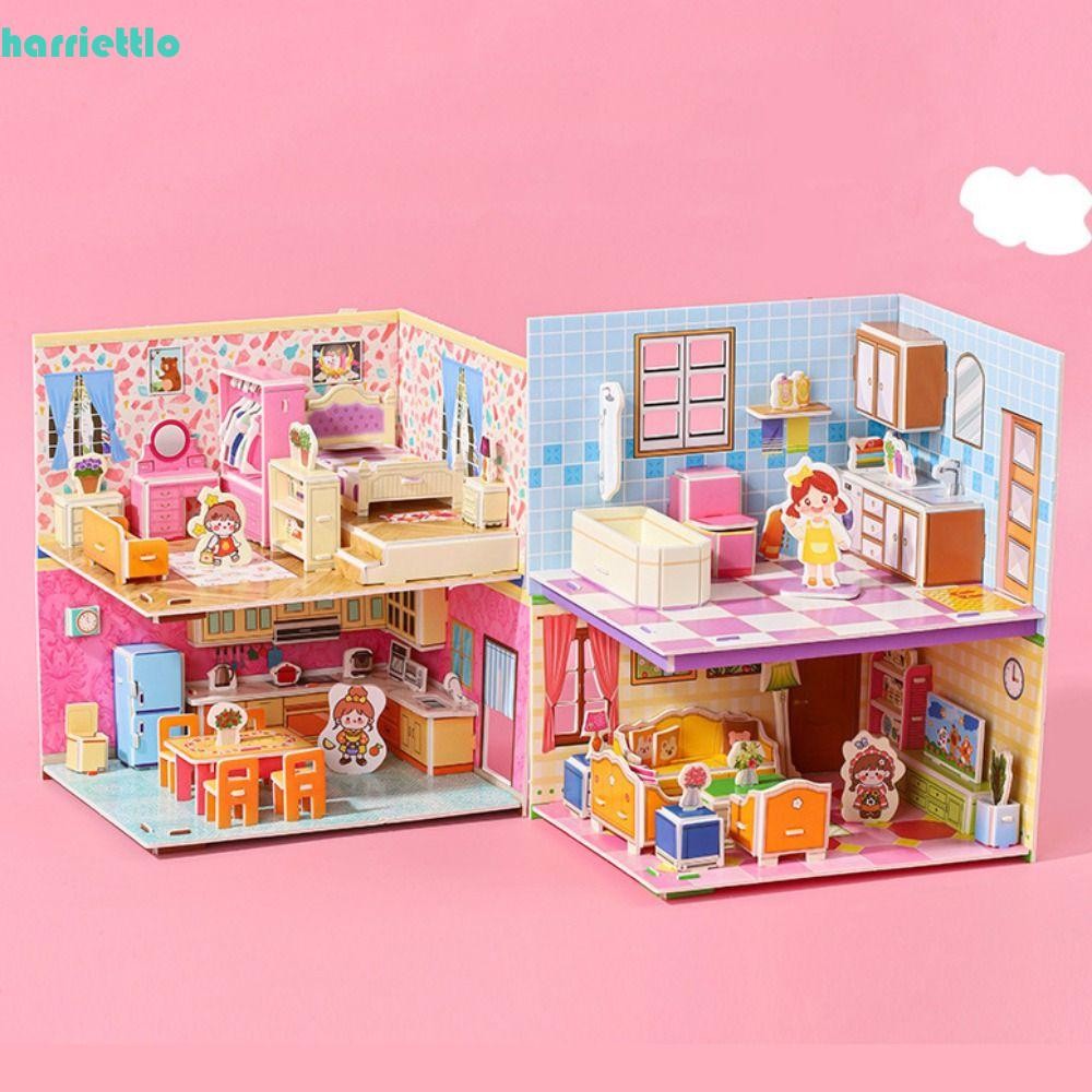HARRIETTLO 3D Room Model Puzzle Toys, 3D Model Kitchen 3D Room Cardboard, DIY Educational Toy Bedroo
