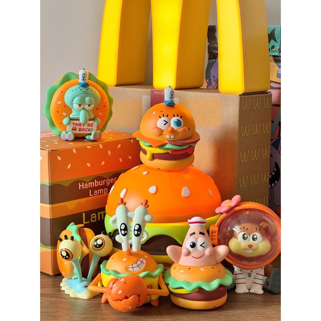 SpongeBob SquarePants Burger King Package Crab Burger การ์ตูนน่ารัก Hand-Made ของเล่นเดสก์ท็อปตกแต่ง