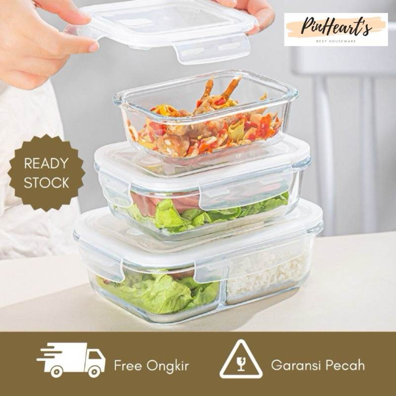 HSO - GLASS LUNCH BOX / LUNCH BOX / LUNCH BOX / GLASS LUNCH BOX BOROSILICATE GLASS LOCK CONTAINER | 