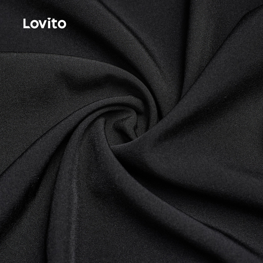 Lovito เสื้อผู้หญิงแบบสุภาพ แขนทรงเสื้อบานปุ่ม สปริง/ซัมเมอร์ สีดำ L150ED107 - รูปที่ 4