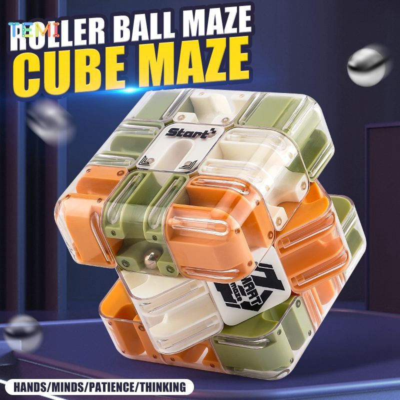 TEMI 3D Maze Magic Cube ปริศนา Rolling Ball ก้อนเขาวงกตของเล่นหกด้านความเครียด Reliever ของเล่นของขวัญสร้างสรรค์