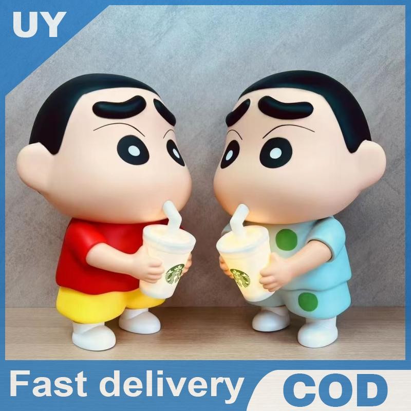 Null 1 ชิ้นไวนิลนมชาถ้วยเรืองแสงเดสก์ท็อปเครื่องประดับ 25 ซม.ใหม่ Crayon Shin-Chan มือตุ๊กตา Noob อะ