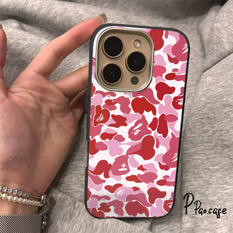 เคสไอโฟน XR สำหรับ IPhone 17 AIR 11 13 16 15 14 12 Pro Max 15 14 16 7 8 Plus XR X XS หน้าจอเต็มหน้าจอสีชมพูลายพรางหนัง - รูปที่ 2