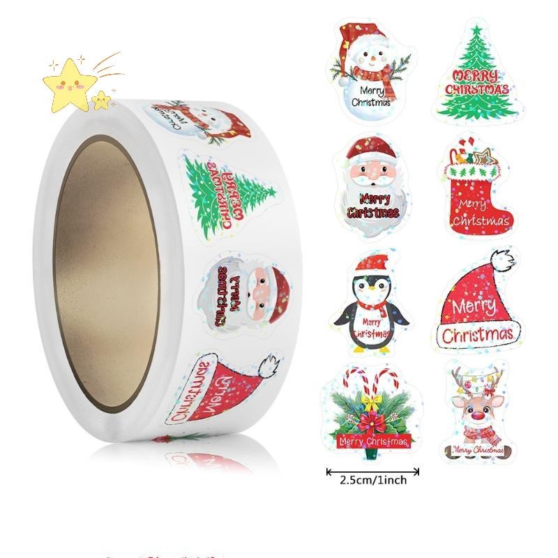 [JBTH] 500 ชิ้น/ม้วนเลเซอร์การ์ตูนคริสต์มาสสติกเกอร์ห่อของขวัญคริสต์มาสสติกเกอร์ฉลากรางวัลสติกเกอร์สมุดภาพเครื่องเขียน [JB]