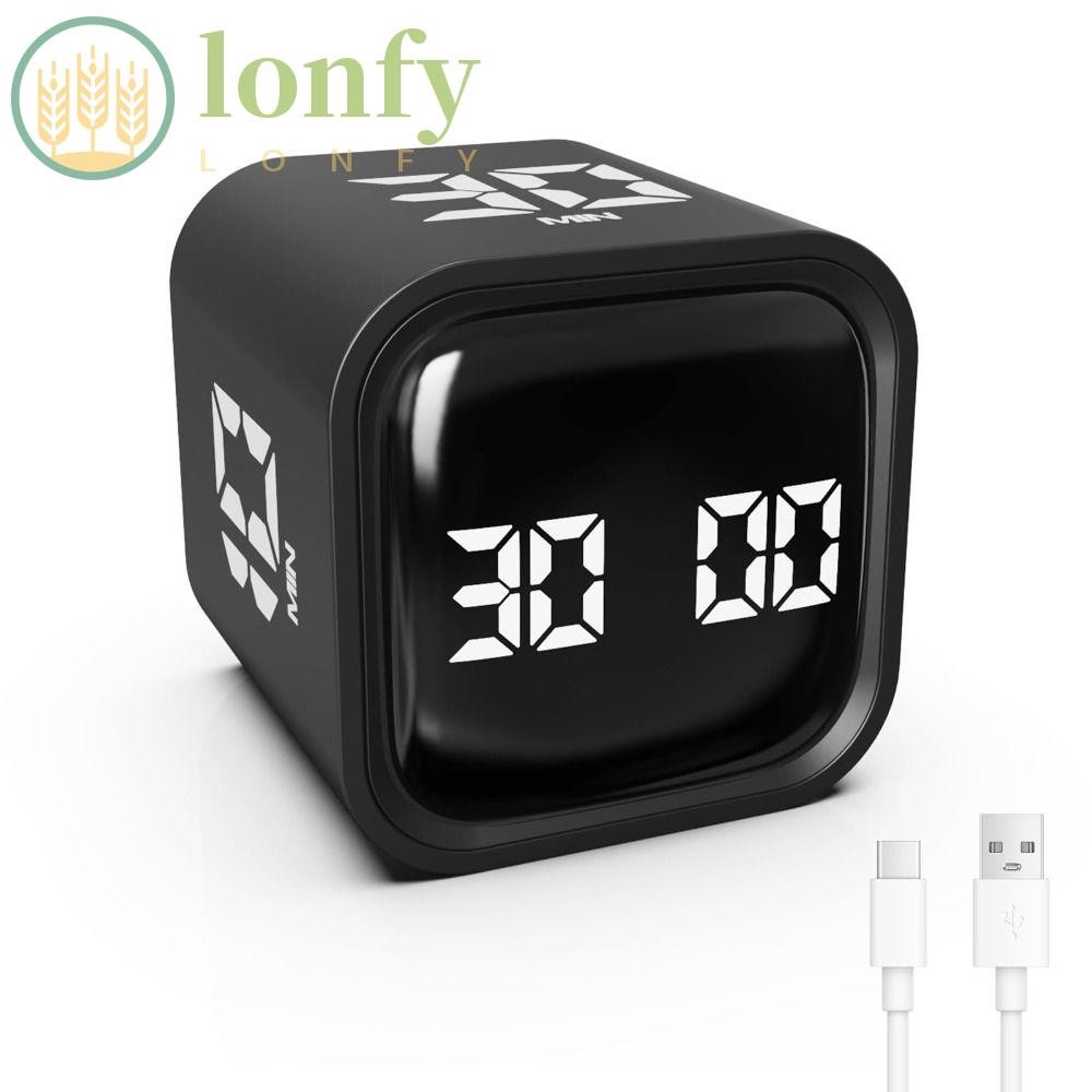 LONFY Pomodoro Timer, 5/10/30/60min 3 Volume Digital Cube Timer, Rotation Gravity Sensing Custom Cou