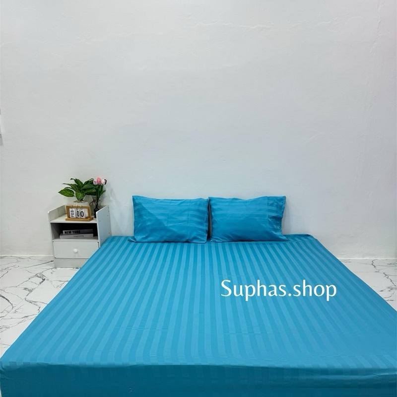 ผ้าปูริ้วซาติน 1แถม2 ผ้าปูริ้วแท้เกรดพรีเมี่ยม แถมฟรี ปลอกหมอนหนุน 2ใบ สีเดียวกับผ้าปู