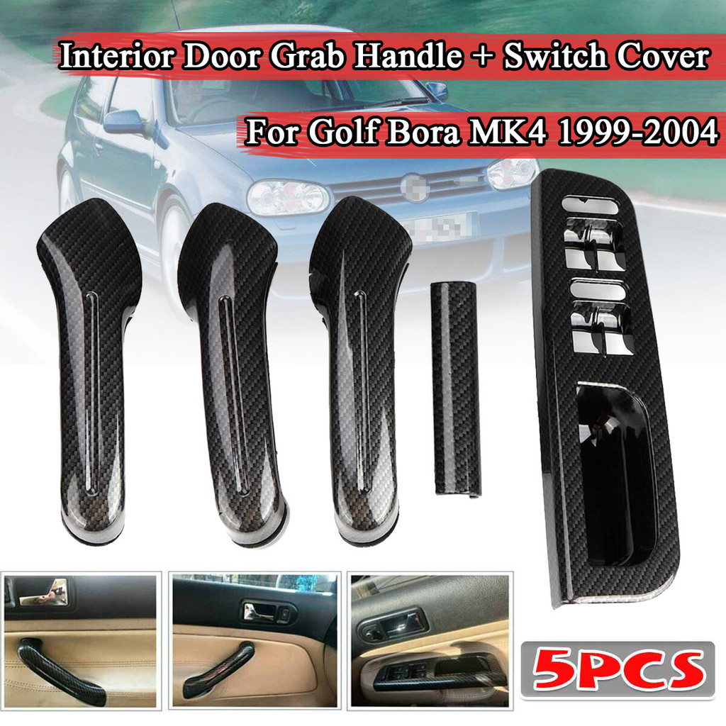 RHD คาร์บอนสีดําสไตล์ประตูคว้าฝาครอบแผงสวิทช์สําหรับ VW Golf Jetta MK4