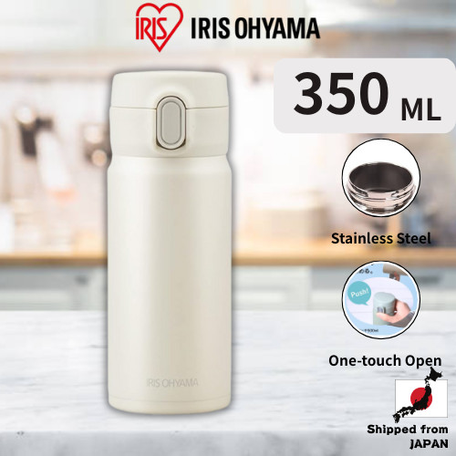 Iris Ohyama Water Bottle One-Touch 350ml Vacuum Insulation Keeps Cold for 6 Hours, Keeps Hot at 69°C