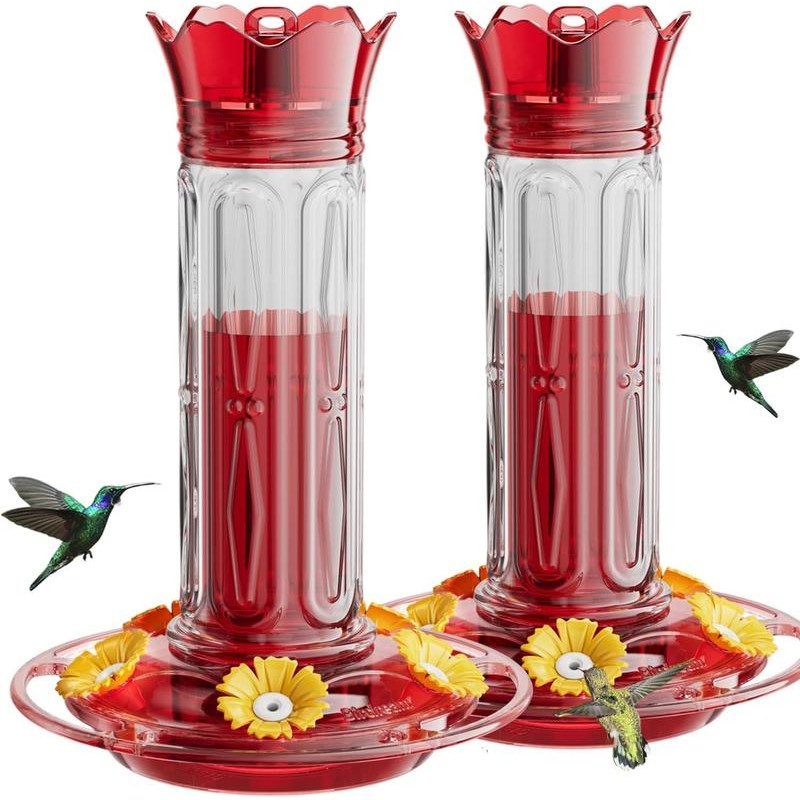 Birdream Hummingbird Feeders for Outdoors Hanging 20 Ounces 10 Feeding Ports, 2 Pack Plastic Humming