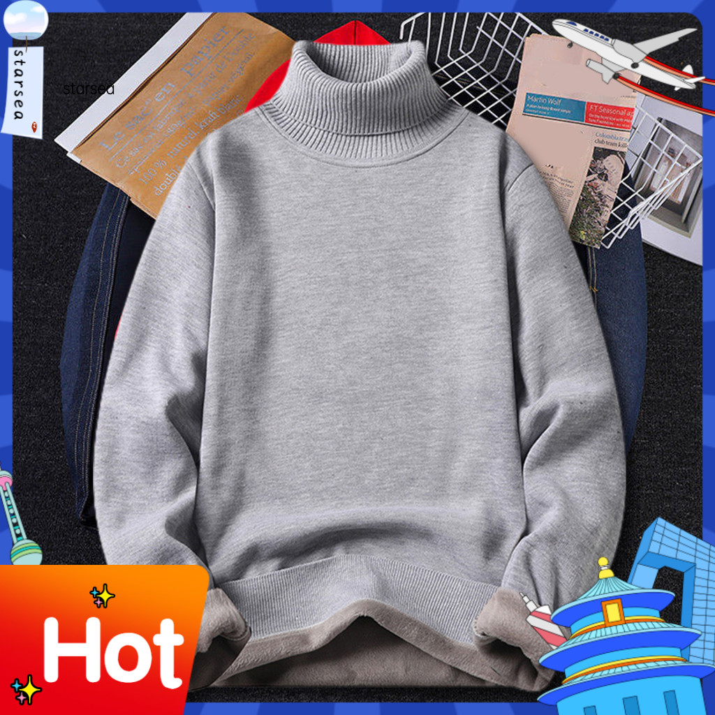 SRA ZK คอเต่าแขนยาวขนแกะซับ Ribbed Trim เสื้อกันหนาวผู้ชายฤดูใบไม้ร่วงฤดูหนาวสีทึบหนาเสื้อกันหนาวจัม