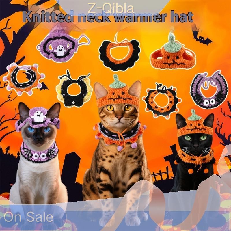 [Z-Qibla-t] น่ารักฮาโลวีน Handmade ถักสัตว์เลี้ยงแมวปลอกคอสุนัขหมวกแมว Nacklace ผ้าพันคอตกแต่งคอสเพล