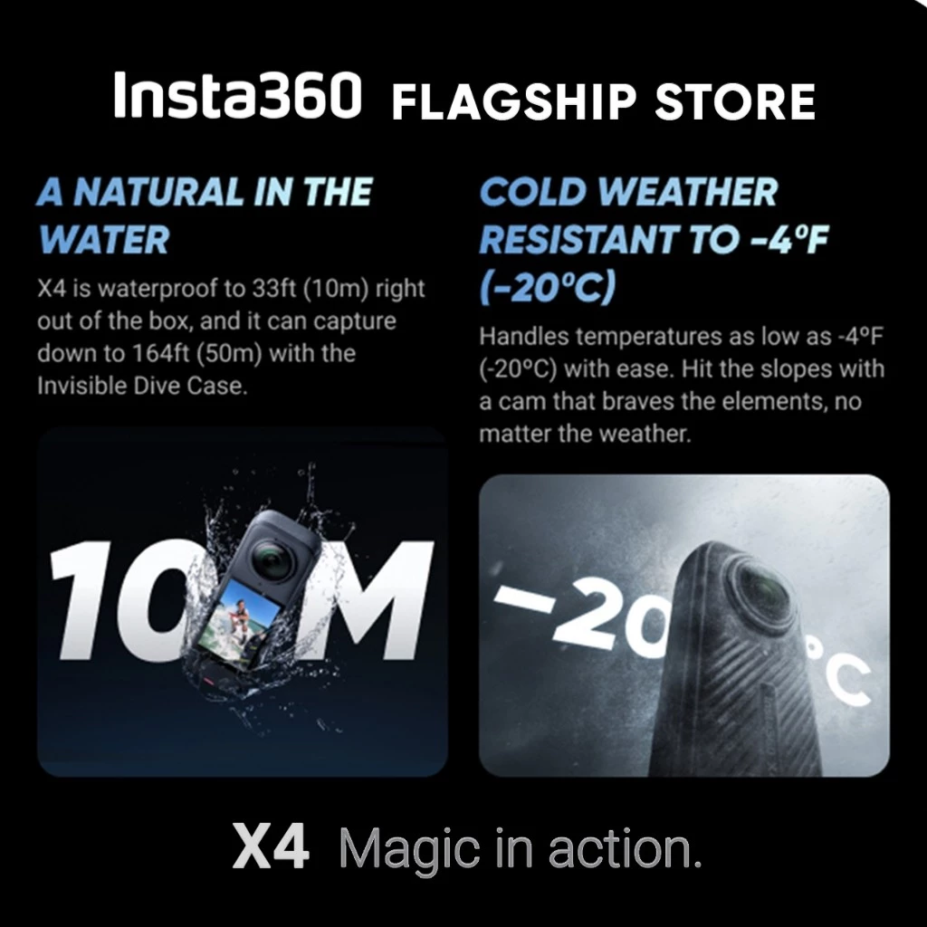 Insta360 กล้องแอคชั่น X4 Sensor 1/2" กันน้ำ 10m ถ่ายวิดีโอ 8K รับประกัน 1ปี เวลาในการชาร์จ 0-100% : 55 นาที (9V 2A) thumbnail 8