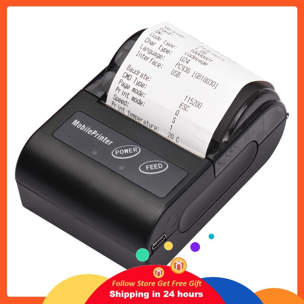 Supergoodsales Supergoodsales มินิแบบพกพา 2 นิ้วเครื่องพิมพ์ความร้อน 58 มม.ใบเสร็จพร้อมกระดาษพิมพ์ 5