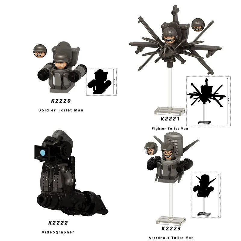 K2220 K2221 K22 K2223 Mini Skibidi ห้องน้ําตัวเลขการกระทําบล็อกทหาร Fighter VideoGgrapher ห้องน้ํา M