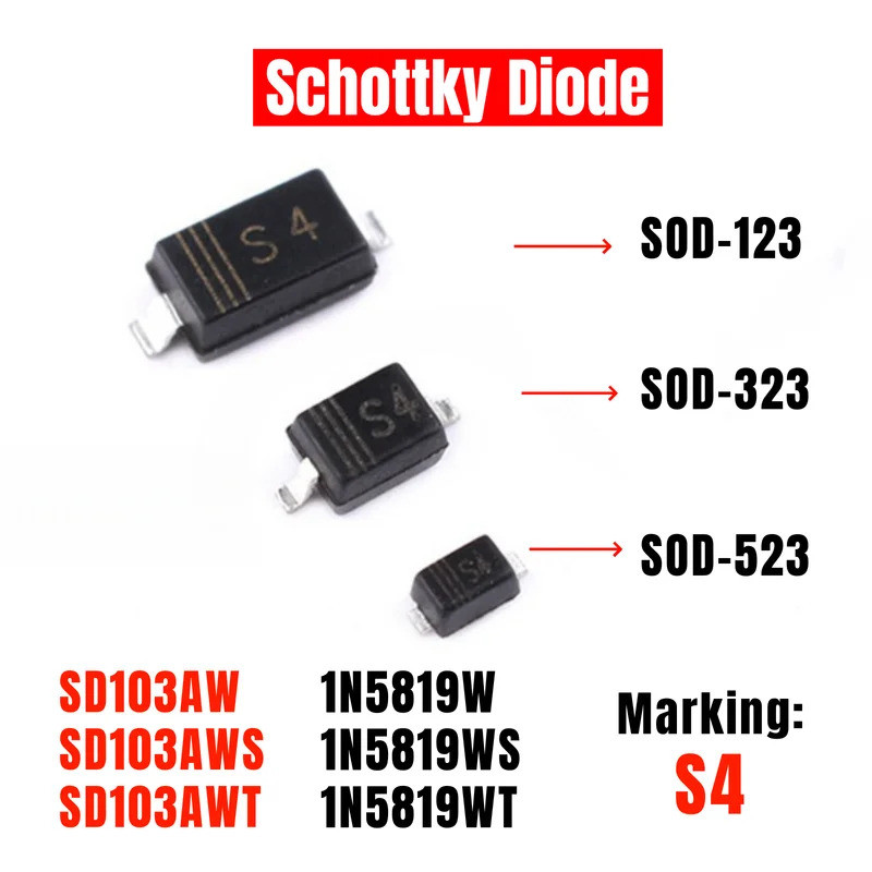 200PCS เครื่องหมายใหม่: S4 SD103 SD103AW SD103AWS 1N5819 1N5819W 1N5819WS 1N5819WT B5819WT B5819W B5