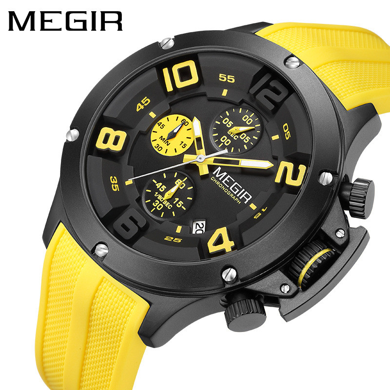 Megir รุ่นซิลิโคน Multi-Function Chronograph สไตล์ใหม่นาฬิกาจับเวลาแฟชั่นยอดนิยมผู้ชาย megir เทปกีฬา 8115