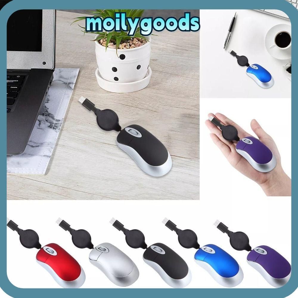 MOILYHD เมาส์แบบมีสาย, สายเคเบิลแบบยืดหดได้ Type C เมาส์ USB C, เมาส์คอมพิวเตอร์พกพาขนาดเล็กระดับมืออาชีพ
