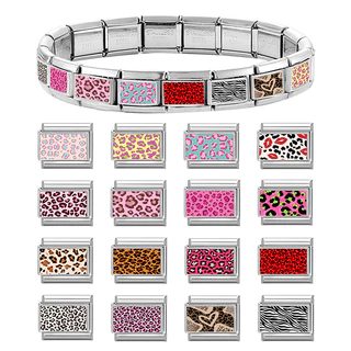 สีสันเสือดาวพิมพ์อิตาเลี่ยน Charm Modular สร้อยข้อมือไทเทเนียมเหล็กปั๊มคู่ DIY สร้อยข้อมืออุปกรณ์เสริม