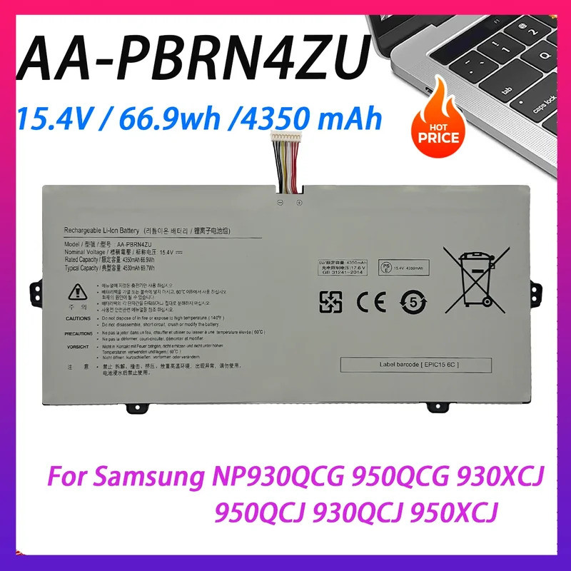AA-PBRN4ZU แบตเตอรี่แล็ปท็อปสําหรับ Samsung NP930QCG 950QCG 930XCJ 950XCJ 950XCJ 930QCJ 15.4V / 66.9