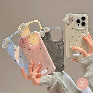 เคสกลิตเตอร์ลายจุดดำ โบว์คริสตัลติดข้าง สไตล์สาวหวาน สำหรับ OPPO Reno 16 16F 13F 15F 8T 5 11 5F 11F 10 14 14F 12 12F 6z