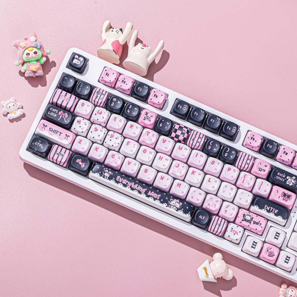 【พร้อมส่งจากไทย】สีดําสีน้ําตาลกระต่าย Thai Keycaps ความงามสูงน่ารักการ์ตูน Keycaps MOA โปรไฟล์ PBT D