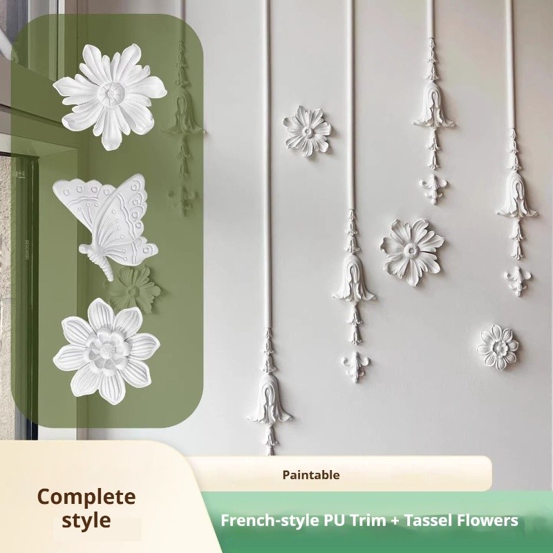 PU Wall เครื่องประดับภาษาฝรั่งเศสคํา Rose ผีเสื้อนกบรรเทา Moldings ดอกไม้ตกแต่ง Appliques สําหรับงาน