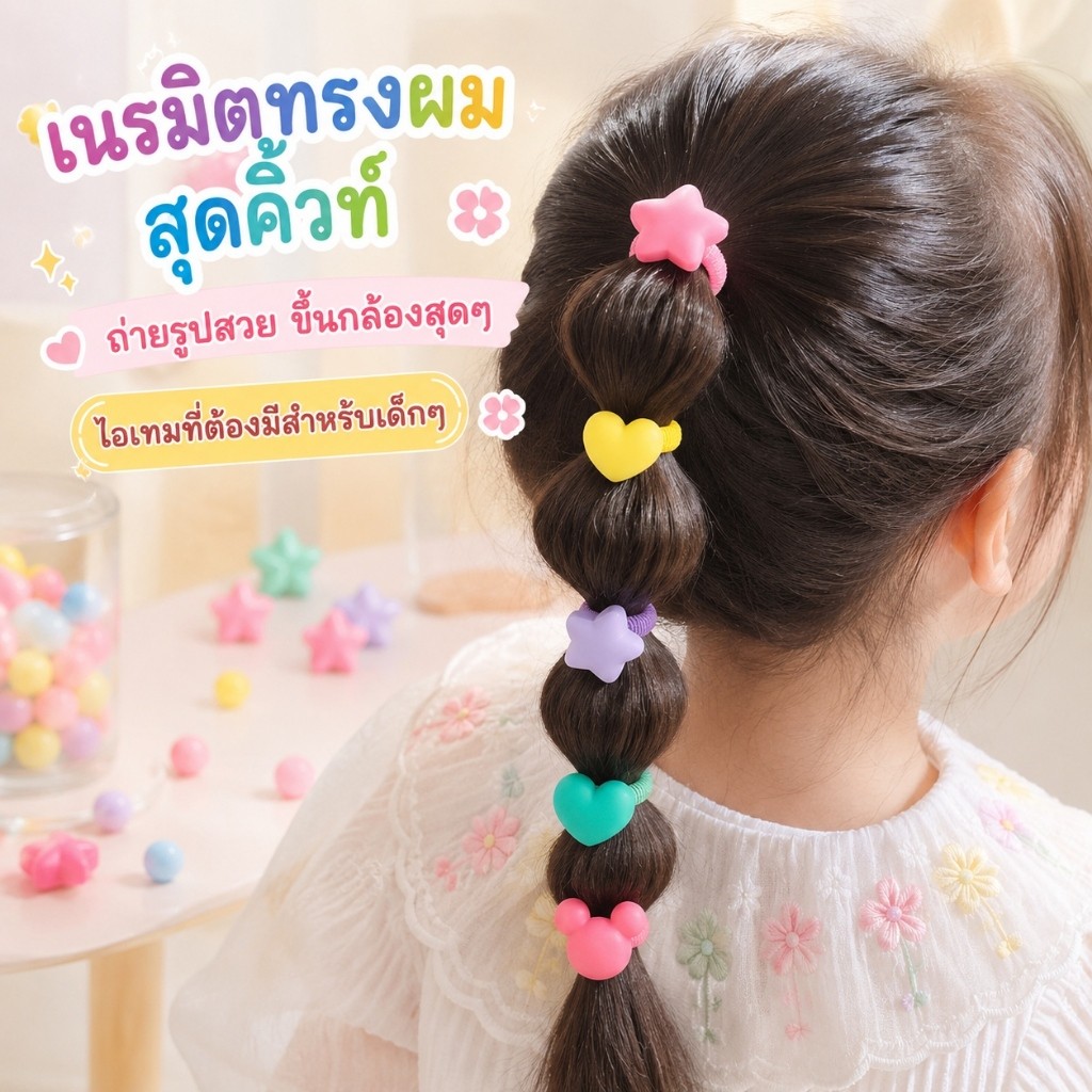ยางมัดผมเด็ก หนังสติ๊กมัดผม 10ชิ้น ลายการ์ตูน รูปหัวใจ ดาว โบว์ 5สีพาสเทล ยืดหยุ่นดี ไม่ดึงผม สำหรับเด็กหญิง