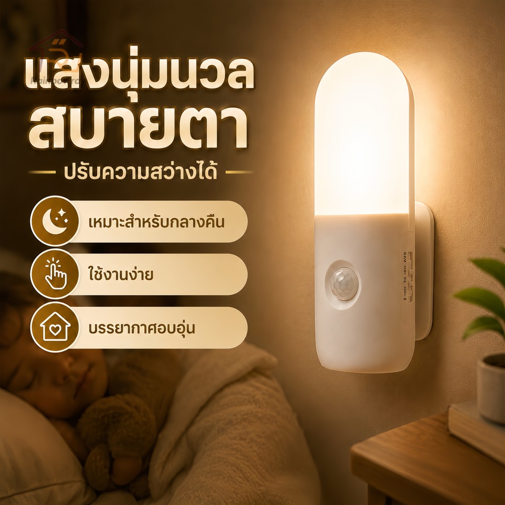 ไฟกลางคืนเซ็นเซอร์อัจฉริยะ โคมไฟหัวเตียงแม่เหล็ก ไฟเหนี่ยวนำโคมไฟ การหมุน80° การควบคุมอัตโนมัติ