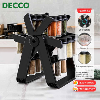 Decco Ferris Wheel Rotatable Glass Seasoning Rack Set Seasoning Spice Jar 18 Cans Rak Berputar Penyimpan Bahan Perasa