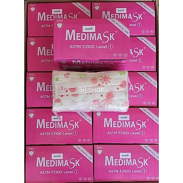 ⚡NEW พร้อมส่ง​⚡ Medimask​ ASTM​ Lv.1.ลายดอกไม้ ลายจุด บรรจุ 50ชิ้น/กล่อง