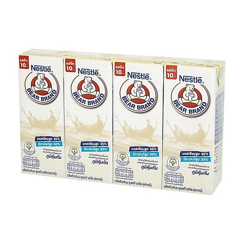 นมตราหมี UHT รสจืด Nestle BEAR BRAND ขนาด 165มล. นมหมี หมีจืด กล่องสีขาว รุ่นติดราคา10บ. แพ็ค4กล่อง [ยกลัง]