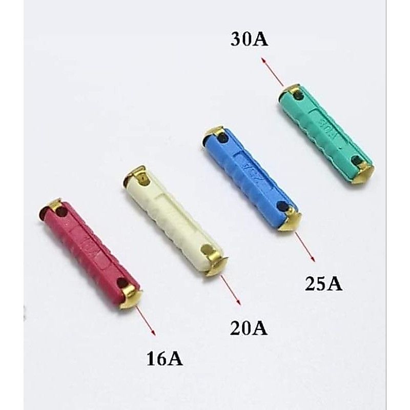 ฟิวส์กระดูกงู VERA ฟิวส์รถยุโรป 16A.20A.25A.30A.ฟิวส์รถเบนซ์ สีขาว สีแดง สีฟ้า สีเขียว ราคาต่อ (1 ชุด 20 ตัว) /เบอร์