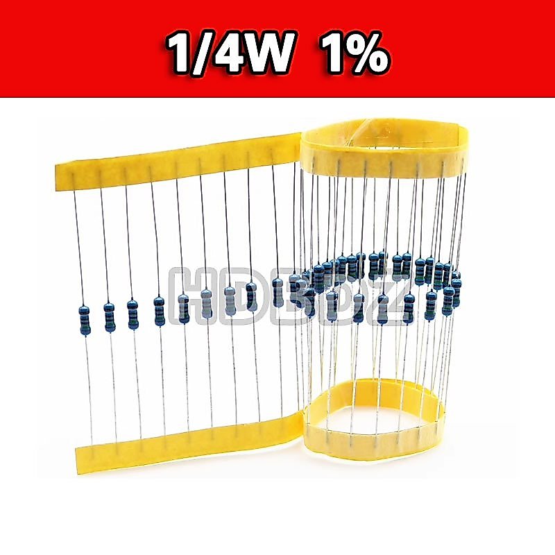 100-200pcs 1/4W  ตัวต้านทานฟิล์มโลหะ 1% แหวนห้าสี 1K 2K 4.7K 10K 10Ω 3.3 5.1 100 0R-10M