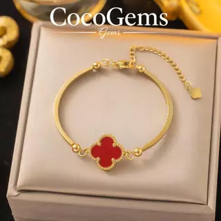 สร้อยข้อมือใบโคลเวอร์นำโชคสแตนเลสคุณภาพสูง เครื่องประดับปรับขนาดได้สำหรับผู้หญิง