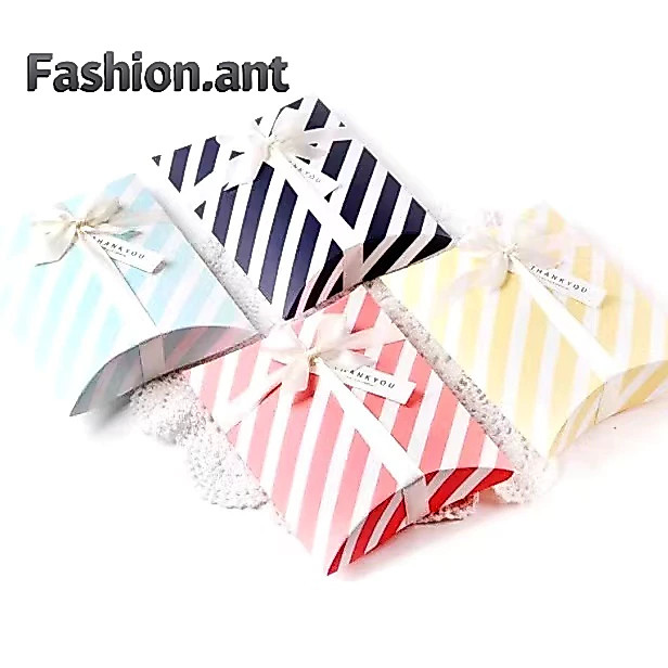✅พร้อมส่ง✅กล่องของขวัญ ของชำร่วย ลายทาง กล่องทรงหมอน งานเทศกลาลต่างๆ