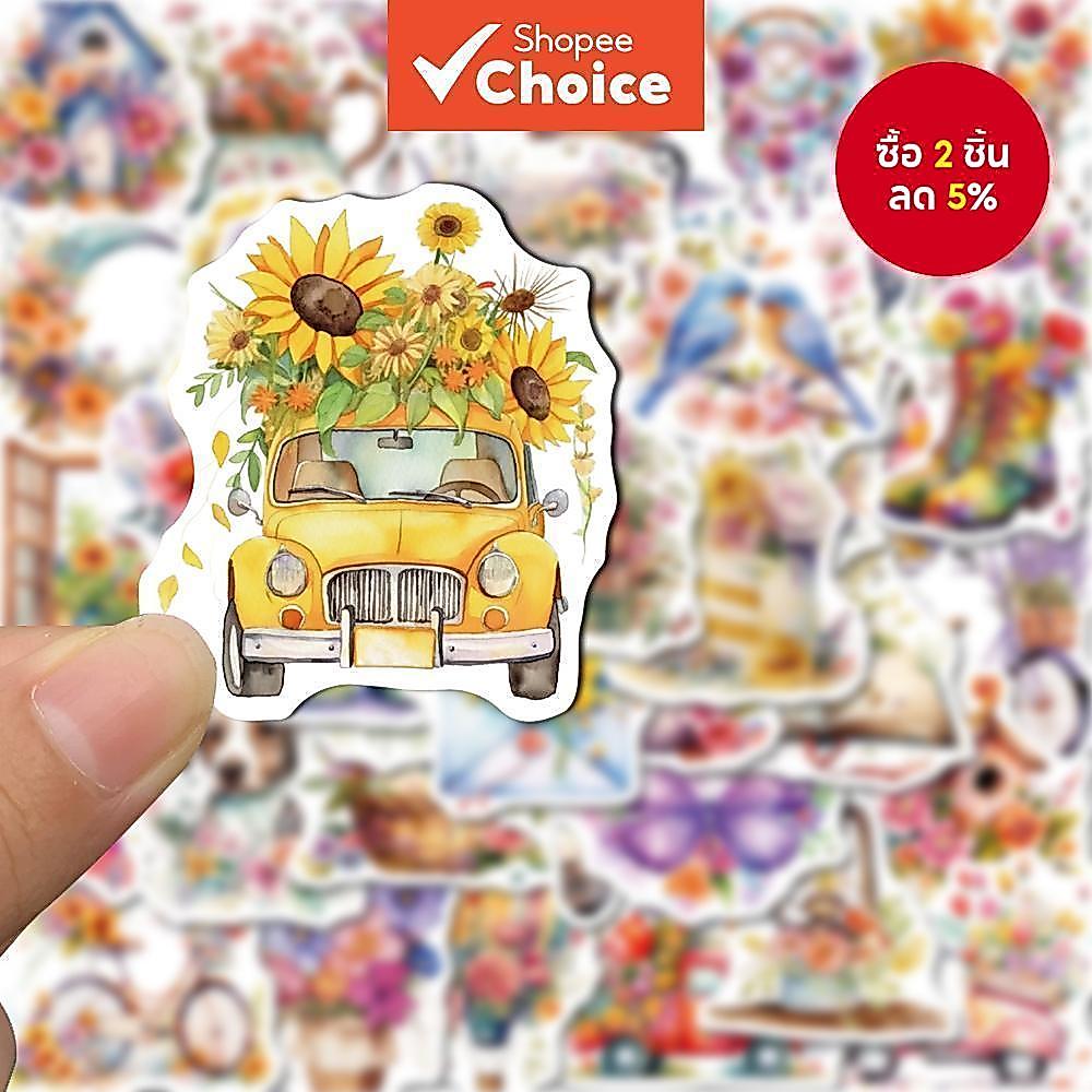 น่ารัก Ins สติกเกอร์การ์ตูน 50 ชิ้นดอกไม้โลกประณีต DIY Self กาวคู่มือเคสโทรศัพท์ iPad สติกเกอร์กันน้ํา