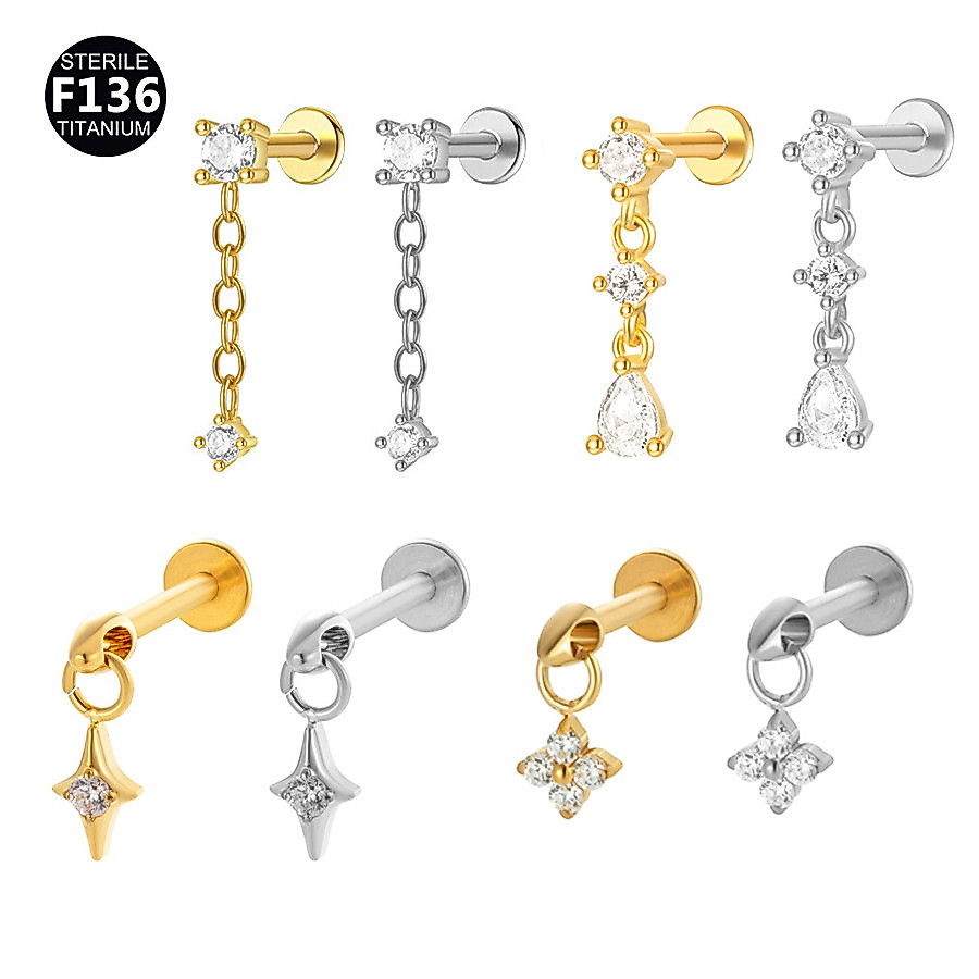 G23 จี้ไทเทเนียม Tragus ต่างหูเจาะสําหรับผู้หญิง Labret กระดูกอ่อนต่างหู JewelryTaragus เจาะสตั๊ดยาวต่างหูดอกไม้สําหรับผู้หญิง Labret กระดูกอ่อน E