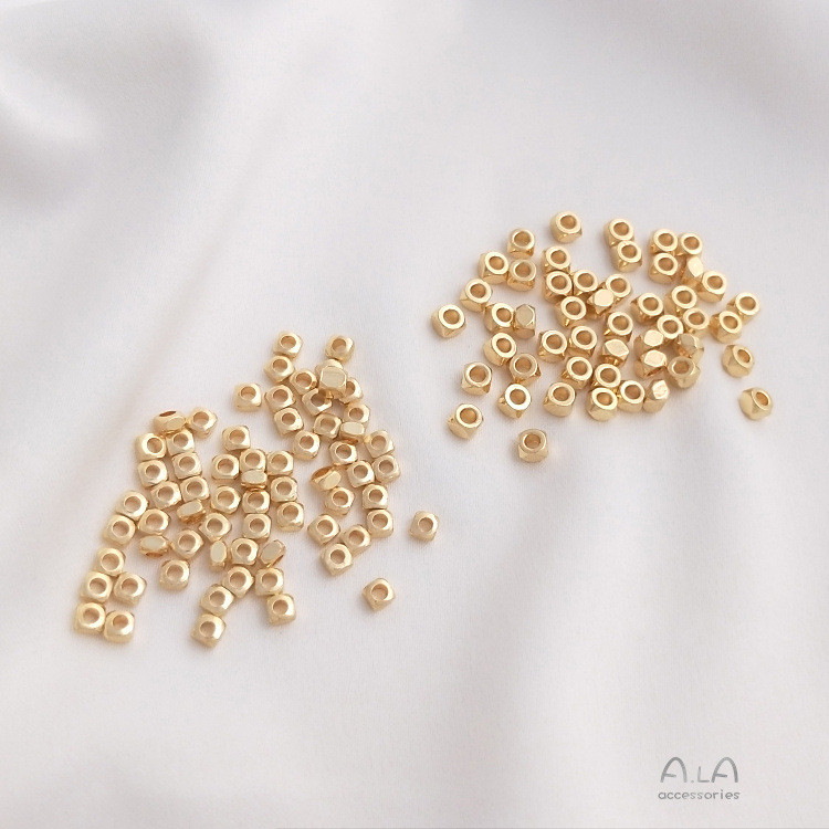 14K Gold-Clad สี-Preserve ตัดแบนสแควร์ลูกปัดตัดมุมแบน Spacer ลูกปัด diy Handmade หลวมลูกปัดสร้อยข้อม