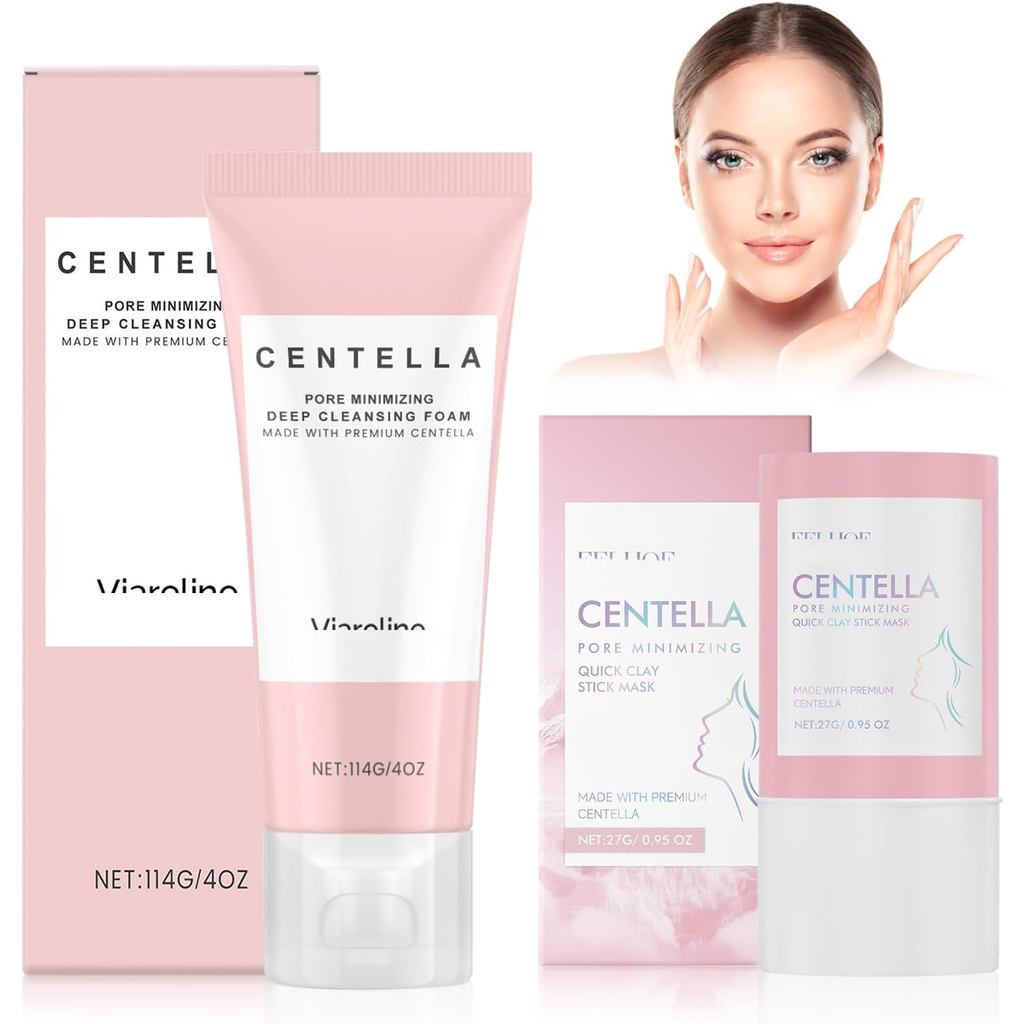 2 ชิ้น Centella Asiatica Facial Cleanser+Centella Asiatica Mask Stick, Centella Pore Shrinking Insta