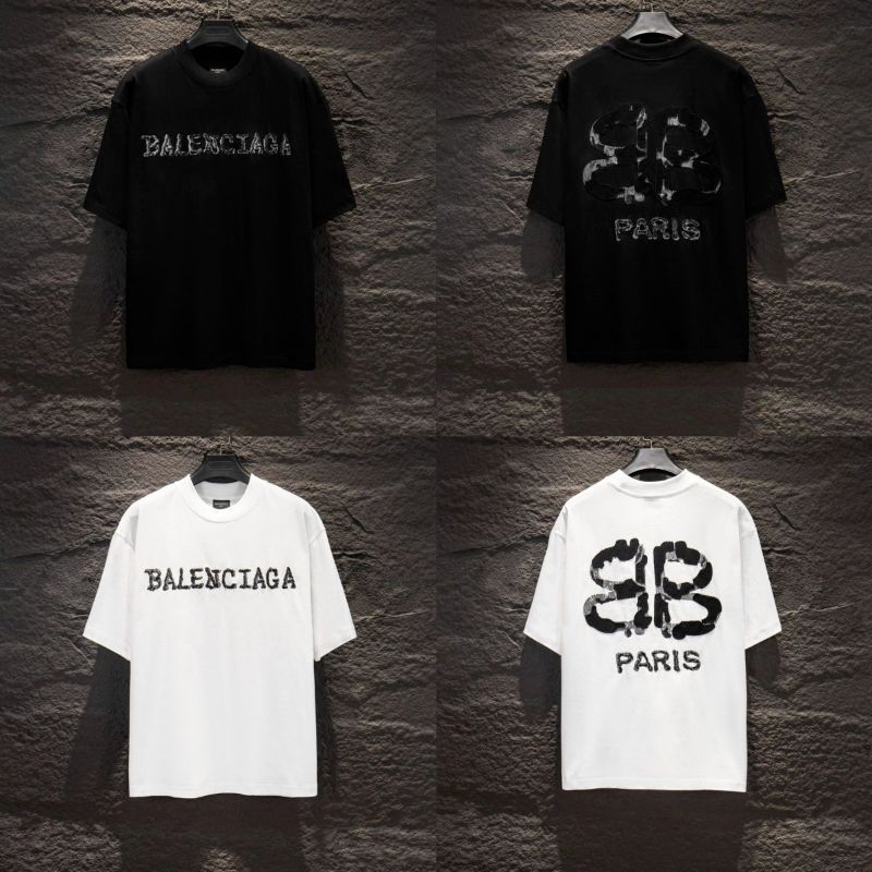 B-LCG สไตล์ใหม่รอบคอแขนสั้นเสื้อยืดพิมพ์ Patch ล้าง Distressed ผู้ชายผู้หญิง Casual All-Match Top