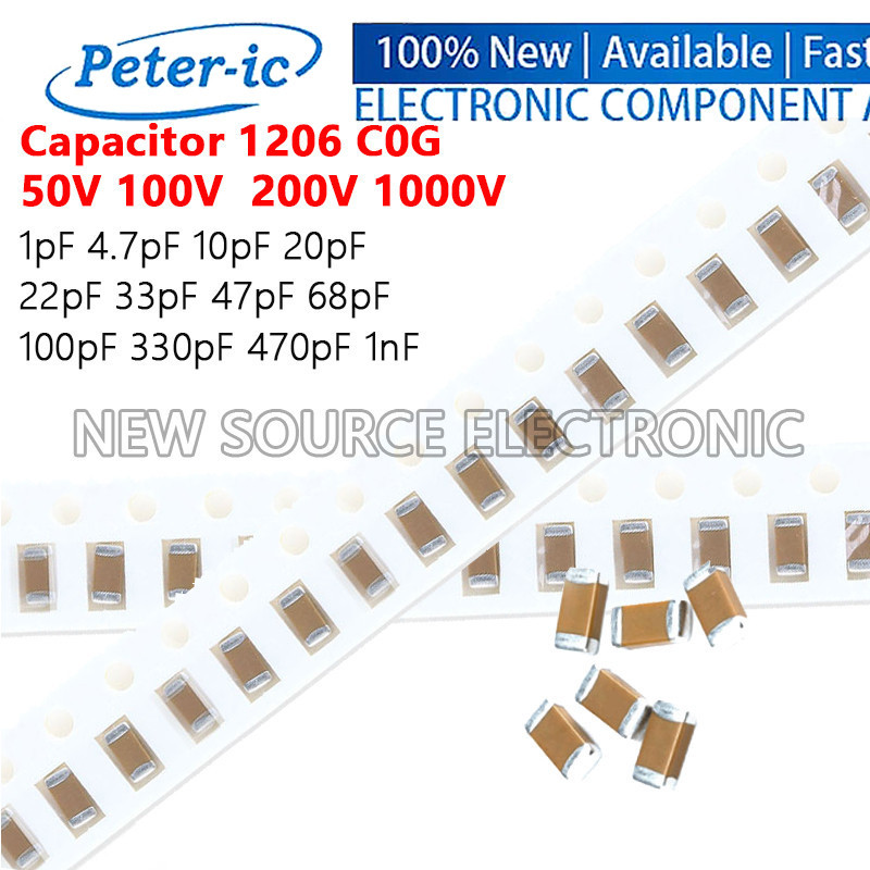 (5 ชิ้น) 1206 SMD 50V 100V 200V 1000V C0G ตัวเก็บประจุ 1pF 4.7pF 10pF 20pF 22pF 33pF 47pF 68pF