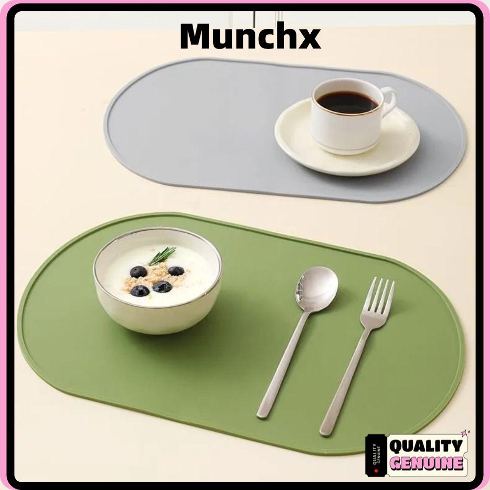 MUNCHX เสื่อรับประทานอาหาร, แผ่นฉนวนทนความร้อนซิลิโคนเกรดอาหาร, ความรู้สึกหรูหราป้องกันการลวกอุณหภูมิสูง Resistan แผ่นรองโต๊ะสีทึบบ้าน