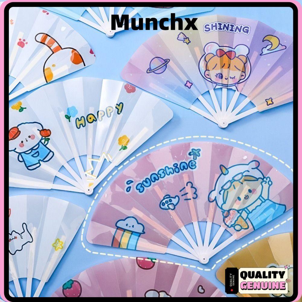 MUNCHX พัดลมมือถือ, ของขวัญพัดลมพับพลาสติก 7 พับ, พัดลมพับการ์ตูน PP การ์ตูนตกแต่งบ้าน