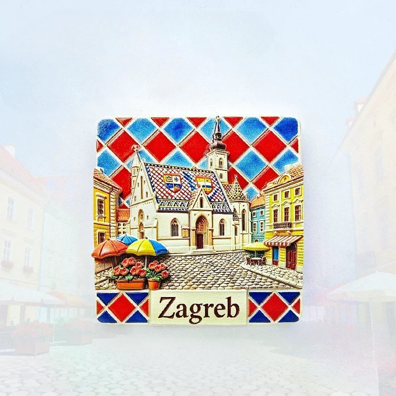 Zagreb Checkerboard แม่เหล็กติดตู้เย็น - รูปภาพ 3D Old Town ของที่ระลึกที่ไม่ซ้ํากัน Coratian Capita