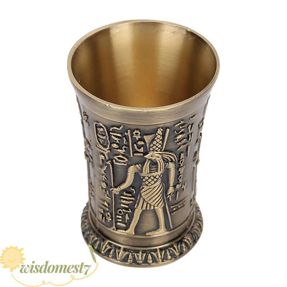 WISDOM Vintage Shot Glass, สังกะสีอัลลอยด์ทองเหลืองโลหะ Shot Glass, Shot แว่นตาแกะสลักเงิน Mini ถ้วย